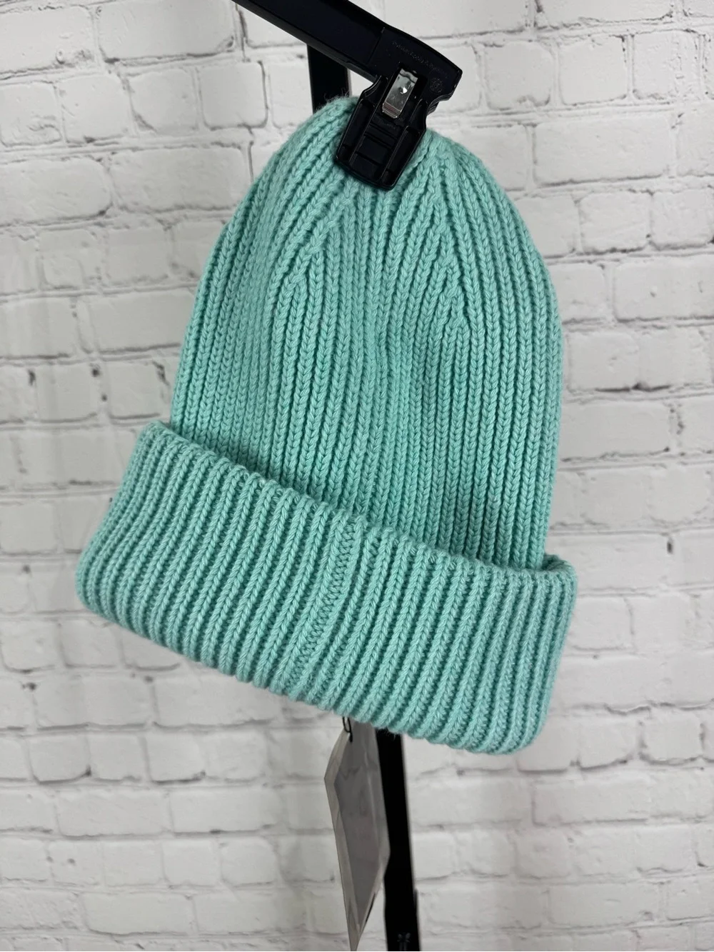 Acne Studios Pansy Face Lambswool Ribbed Knit Beanie Aqua Color